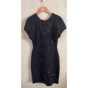 Vintage Cache Carmen Marc Valvo Black Sequin Dress Size Medium